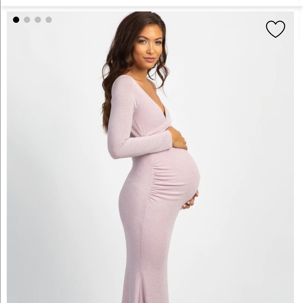 PinkBlush Pink Metallic Off Shoulder Long Sleeve Wrap Maternity Dresa
